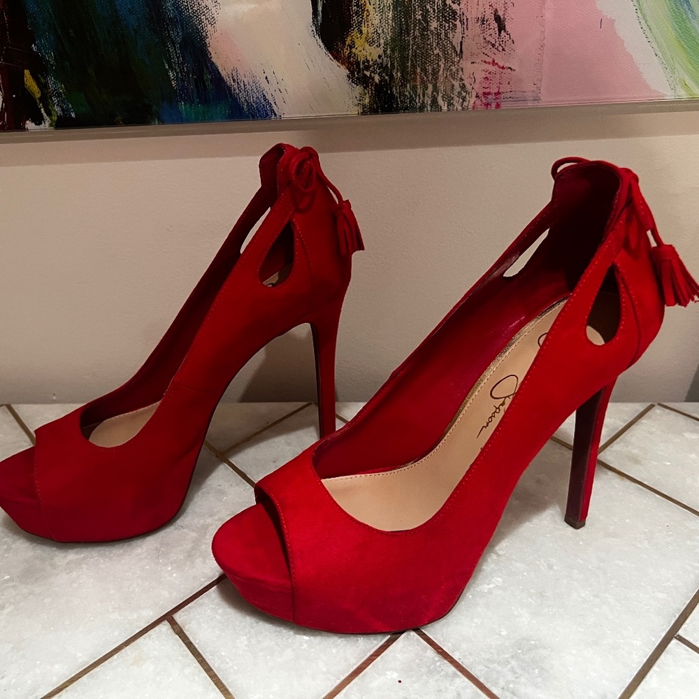 Velvet Red Pumps-Jessica Simpson-Amazing Like New Condition!